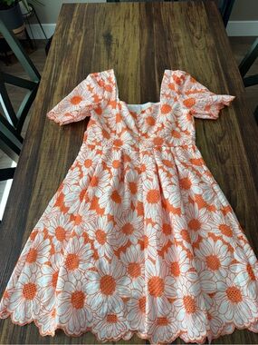 Orange Daisy Embroidered Midi Dress — Women